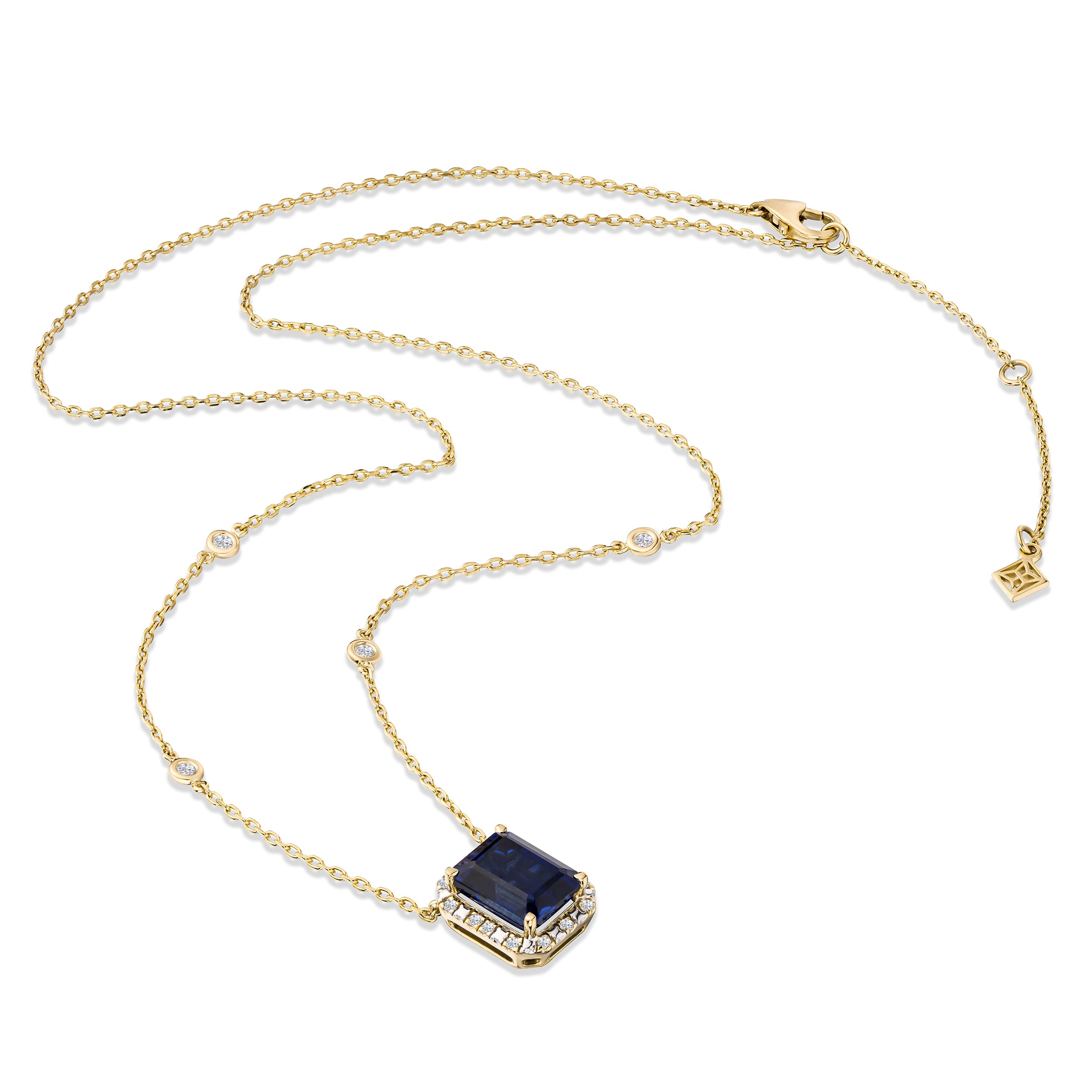 Astra 2.00ct Lab Sapphire and Diamond Halo Octagon Cut Necklace in 18K Gold Vermeil